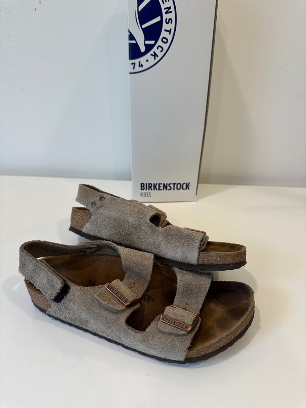Birkenstock Taupe Suede Two-Strap Kids Sandal